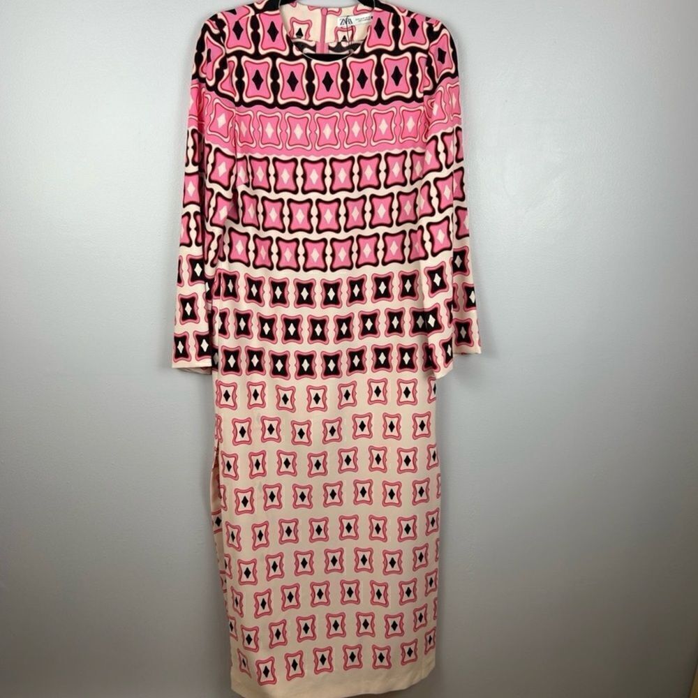 EUC Zara Retro Geometric Midi Long Sleeve Shift - Picture 8 of 12